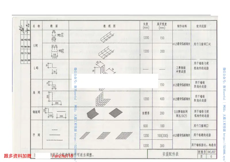 04EJ107钢丝网架整体珍珠岩夹芯板建筑构造 预览图