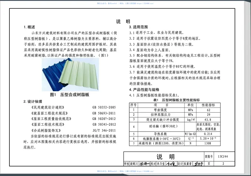 13CJ44方兴压型合成树脂板屋面及墙体建筑构造 预览图