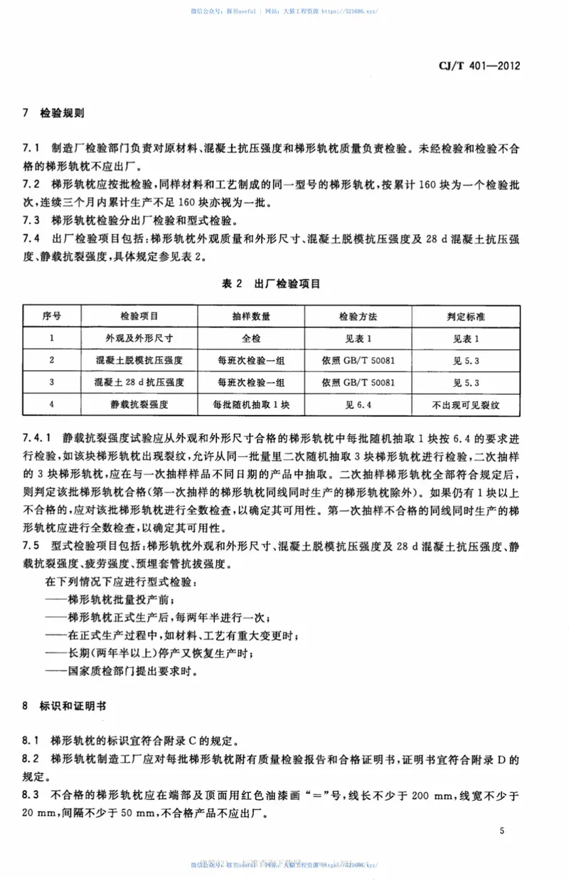 CJT401-2012梯形轨枕技术条件 预览图