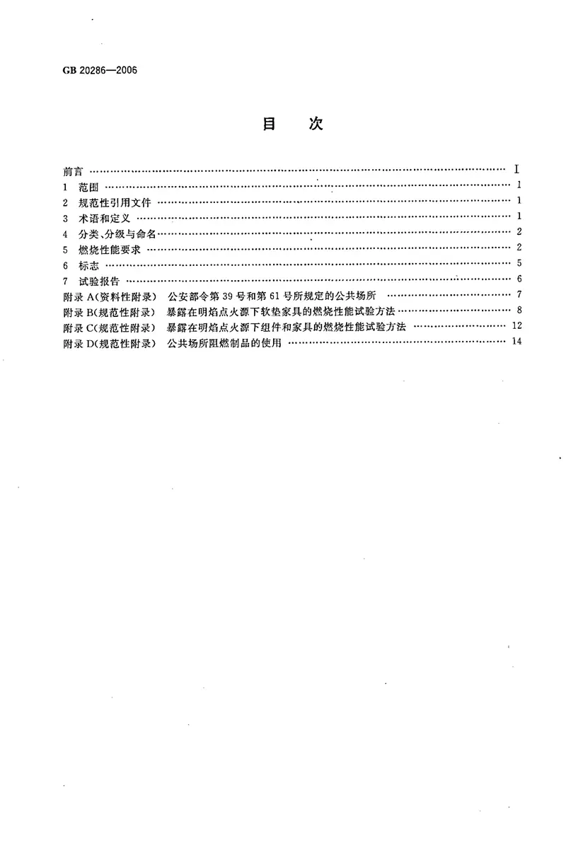 GB20286-2006公共场所阻燃制品及组件燃烧性能要求和标识 预览图