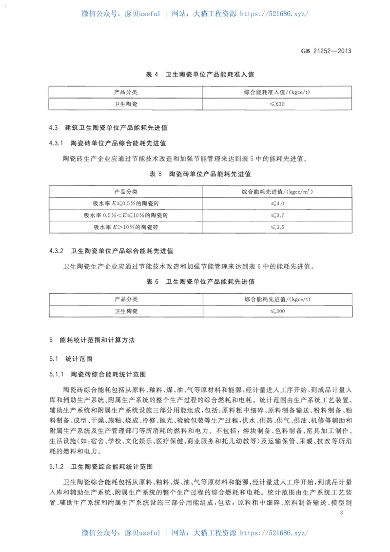 GB21252-2013建筑卫生陶瓷单位产品能源消耗限额 预览图