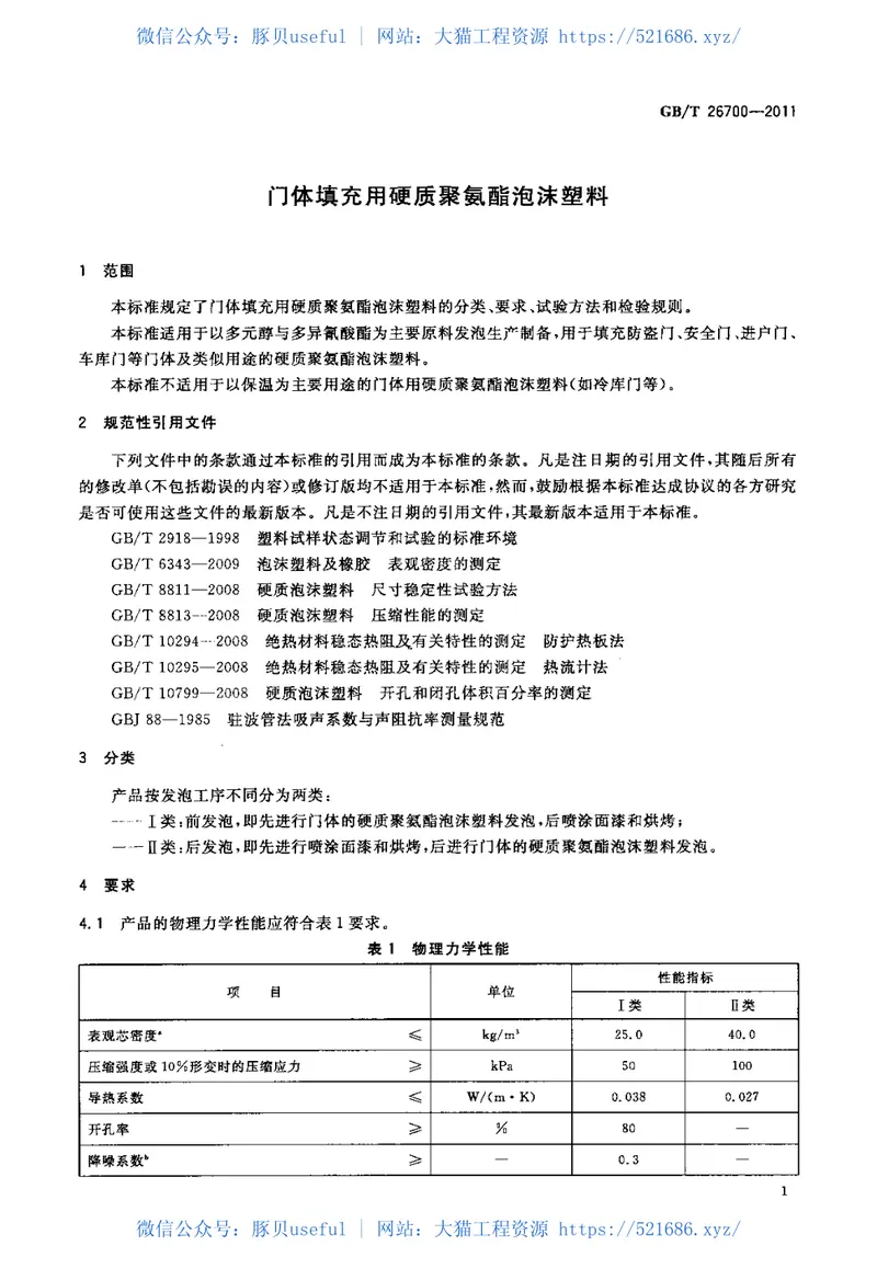 GBT26700-2011门体填充用硬质聚氨酯泡沫塑料 预览图