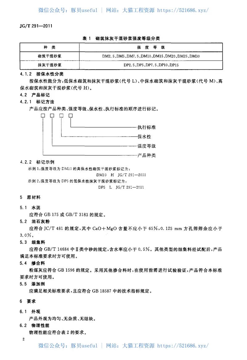 JGT291-2011建筑用砌筑和抹灰干混砂浆 预览图