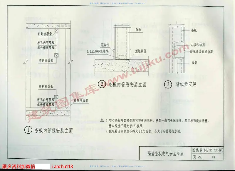 苏J／T15-2005(四)轻质墙板构造图集(四)轻集料混凝土空心隔墙条板 预览图