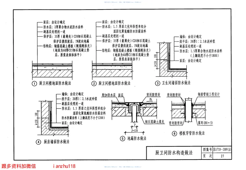苏JT18-2009(五)建筑防水构造图集(五)LD系列自粘防水卷材和防水涂料 预览图