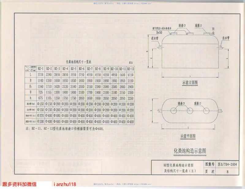 苏S／T04-2004轻质高强一体化玻璃钢化粪池选用与安装 预览图