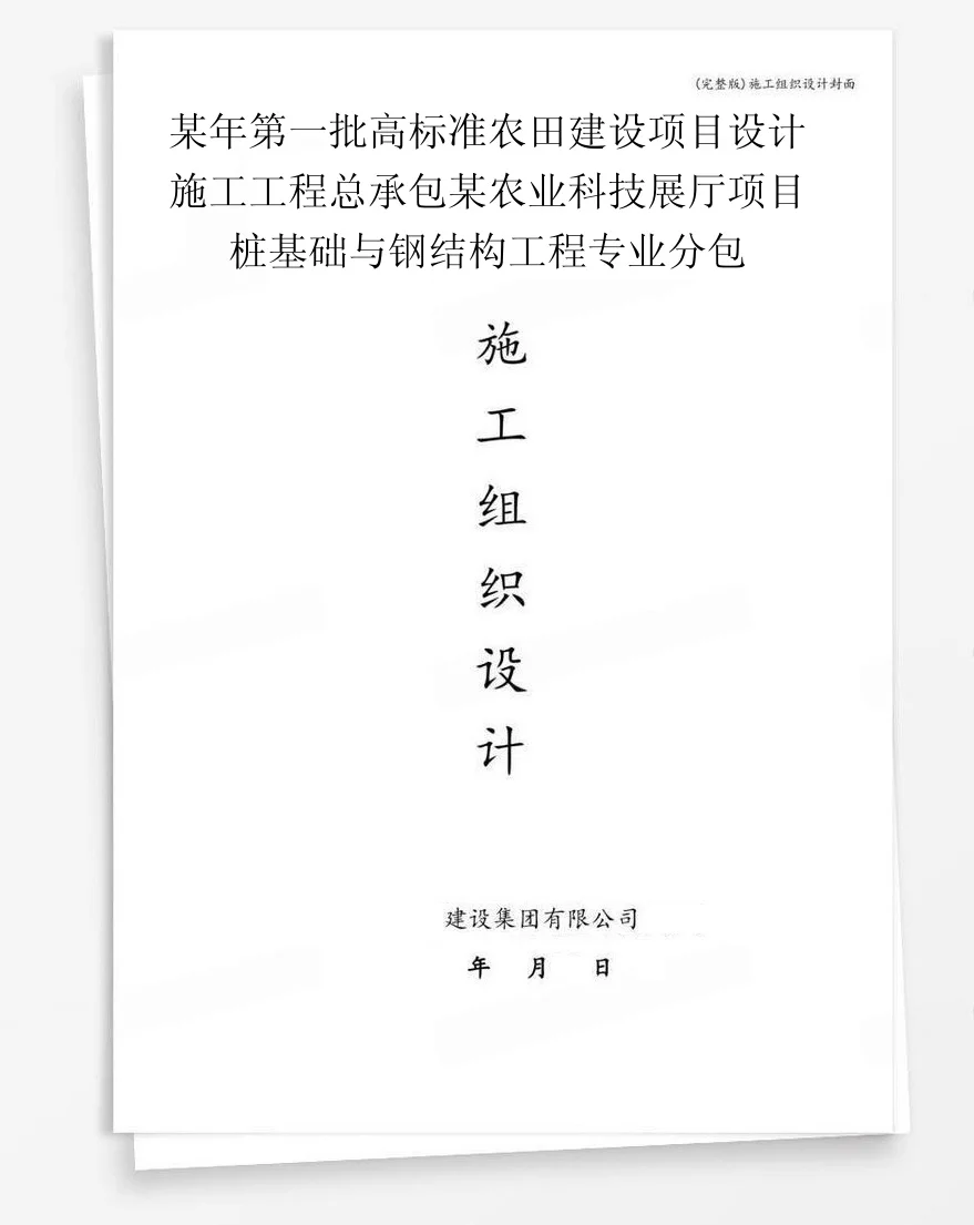 某年第一批高标准农田建设项目设计施工工程总承包某农业科技展厅项目桩基础与钢结构工程专业分包 封面
