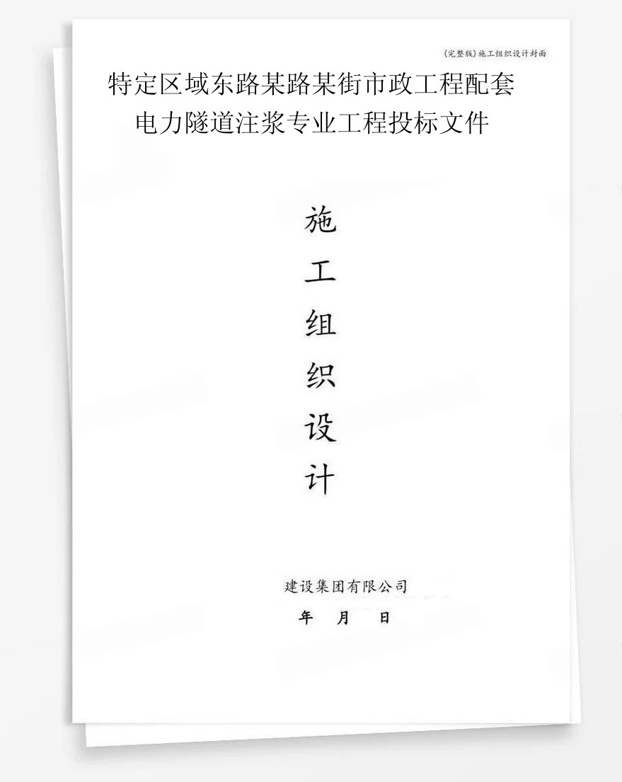 特定区域东路某路某街市政工程配套电力隧道注浆专业工程投标文件 封面